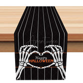 Aperturee - Aperturee Gothic Skeleton Hand Heart Table Runner with Black and White Stripes for Halloween Wedding Decor